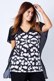 Leaf Print High Low Tee--BOOR-S161230BW