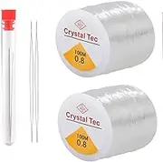 Stretchy String for Bracelets, 2 Rolls Clear Elastic String Stretch Cord Jewelry Bead Bracelet String with 2 Pcs Beading Needles (0.8MM)