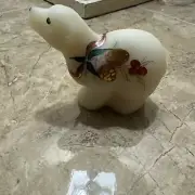 FENTON POLAR BEAR WHITE SATIN HAND PAINTED HOLLY WINTER HOLIDAY BEAR