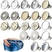 20 Pcs Reusable Metal Button Pins (10 Bronze + 10 Silver), No-Sew Snap Fasteners for Loose Jeans, Trousers & Clothing, Durable Metal Button Pins for Quick Fix & Tightening