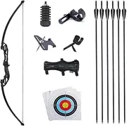 TOPARCHERY 53" Recurve Bow and Arrows Set Alloy Riser Archery Beginner Gift Takedown Straight Bow Kit with 6 Carbon Arrows, Arrow Sight, Arrow Brush, Guard, Stabilizer and 3Pc Target Papers