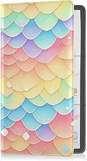 Premium Leather Registration and Insurance Card Holder Men Women Essential Car Wallet Case for Driver Auto Owners Trailer Motorcycle Boat Rainbow Scales Glittering