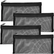 4Pcs Mesh Zipper Pencil Pouch and Case Set, Black Mesh Pencil Case Zipper Pen Bag, Nylon Pencil Storage Pouches Makeup Storage Bag
