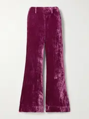 [ALIX OF BOHEMIA] ALIX OF BOHEMIA - Charlie Crushed-velvet Flared Pants - Plum - small small Purple