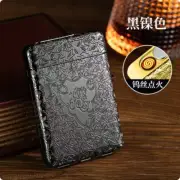 Metal Embossed Tungsten Wire Ignition Cigarette Case Charging Lighter Black