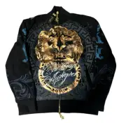 Christian Audigier Jacket Mens MD Lion Print Rhinestones NEVER WORN Ed Hardy