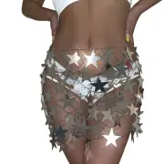 Glitter Star Sequins Camisole Crop Top Skirts Body Chain Clubwear for Women