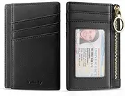 [Vulkitty] Women Minimalist Slim Front Pocket Wallet Keychain Small Purse RFID Blocking Credit Card Holder with ID Slot Window Black