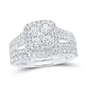 10kt White Gold Round Diamond Square Bridal Wedding Ring Band Set 1-5/8 Cttw