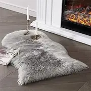 JaeMoose Faux Sheepskin Rug, Shearling, Artificial Wool Mat, Washable, Fluffy, Soft, Long Hair, Anti-Slip, Rug Mat, 25.6 x 39.4 inches (Gray, 65 x 100 cm)
