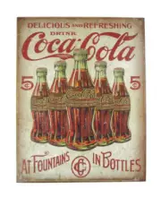 Coca-Cola Tin Sign 16" x 12.5" Coca-Cola At Fountains In Bottles- BRAND NEW