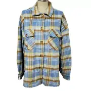 NWT Timing Blue Yellow Thick Fleece Plaid Shacket Shirt Polyester Wool Blend L