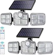 Roshin 2 Pack Solar Lights Outdoor - 122 LED Solar Security Motion Sensor Light with 3 Lights Mode, Wireless Outdoor Light with Remote, 270° Wide Angle Flood Light for Garden Patio Pathway Garage
