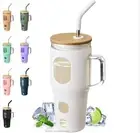 The 1L Glass Straw Tumbler - Bamboo Lid Water Bottle with Straw, Glass Tumbler