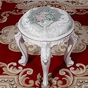 Footstool Dressing Table Round Dressing Table Base Upholstered Side Table Makeup Chair Upholstered Bench Piano Seat Chair Bench for Bedroom (Color : Silver White Leg Blue St