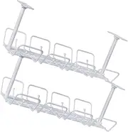 DIYEAH 2Pcs Under Desk Cable Management Tray Durable Cord Organizer for Home Office Easy Installation Holds Power Adapters Wires Keeps Your Desk Tidy