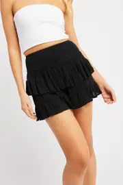 Black Skort Skirt Mini Elasticated Waist - Size 8, Women's Skort
