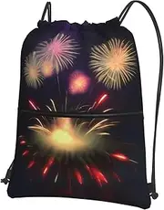 EdWal Explosion Fireworks 3d Print Drawstring Backpack Gym Bags Sports Bags With Zipper Pocket For Travel Beach, Black, One Size