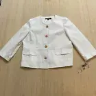 Kasper cotton stretch white denim gold button Jacket Size 14 Catalina Brand New