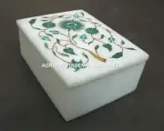 White Marble Jewelry Storage Box Malachite Inlay Floral Christmas Best Gifts E18