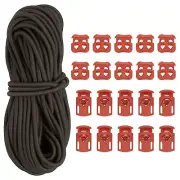 10 Yard Elastic Cord with Plastic Cord Locks, Spring Toggle Stopper, Brown