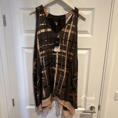 Next Women’s Grey Pink Sequined Sleeveless Blouse Top Size 22 New