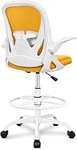 Primy Drafting Chair Tall Office Chair with Flip-up Armrests Executive Ergonomic Computer Standing Desk Chair with Lumbar Support and Adjustable Footrest Ring（Yellow）