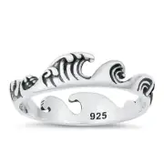 Ocean Waves Ring Genuine Sterling Silver 925 Oxidized Face Height 5 mm Size 10