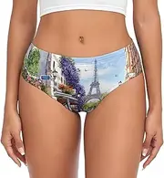 [SAAKE] Paris Street Scene Eiffel Tower Print Women's Briefs XS S M L XL XXL 3XL 4XL Plus Size Briefs Bikini Ladies Underpants, Black, Medium