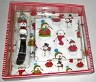 HOLIDAY CHEESE SERVING SET Snowmen CUTTING BOARD,NAPKINS,CHEESE SPREADER