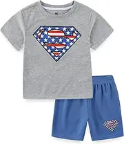 [DC Comics] Superman Boys Short Sleeve T-Shirt and Active Mesh Shorts Set for Big Kids