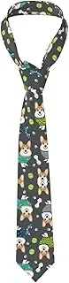 [LWJUWOKL] Wearing Clothes Corgi Dogs Men'S Silk Tie Men'S Suit Tie Fashion Tie Printed Tie Wedding Party, Black, One Size