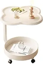 2 Tier Petal Side Table, 360° Rotating Coffee Table, Mobile Sofa Side Table, Couch Side Table with Wheel, Office Home Art Decor, Suitable for Kitchen Living Room and Bedroom (White)