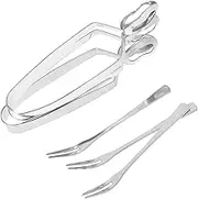 FELTECHELECTR Escargot Fork Tongs Set Snail Shell Tweezers Stainless Steel Snail Plating Utensil Kit
