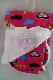 My Baby Super soft Plush Blanket 30 x 40 in Dark pink Hearts New