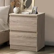 [OIKITURE] Modern Beige 2-Drawer Rectangular Nightstand Bedside Table, 40 cm x 35.5 cm x 49.5 cm