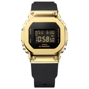 【CASIO 卡西歐】G-SHOCK 時尚經典方形金屬錶殼電子錶-黑金(GM-S5600GB-1 情侶錶)
