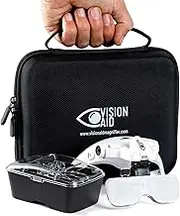 Vision Aid Magnifying Glasses with LED Light, 5 Lenses, Headband, Storage Case | Hands Free Lighted Head Mount Magnifier for Hobby Crafts Macular Degeneration Cross Stitch Diamond Painting Close Work