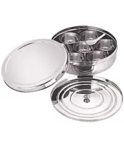7-Compartment Masala Dabba Spice Box Stainless Steel 8"x8" Storage