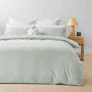 Chambray Cotton Rich Reversible Quilt Cover Set - Single Bed, Seagrass