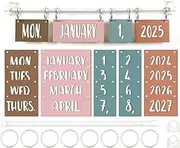 Naozinebi Boho Calendar Bulletin Board Set Boho Rainbow Flip Calendar with Holder Boho Classroom Decoration with 54 Date Cards Adjustable Calendar Holder for Classroom Home Decor Supplies