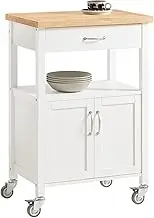 SoBuy FKW22-WN, Kitchen Trolley Cart Storage Trolley Serving Trolley Kitchen Cabinet with Rubber Wood Worktop