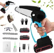 Mini Chainsaw Rechargeable Cordless Electric Chainsaw Portable Powered Lithium 4 in One-Hand Chainsaw with 36V 2 Battery and 2 Chain for Tree Branch Wood Cutting Tree Garden Pruning Shears Tools