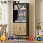 Oikiture Display Shelf 5-Tier Storage Shelves Bookshelf Bookcase 2 Door Cupboard