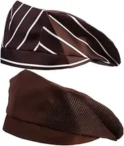ifundom Work Beret Set Kitchen Chef Hat Restaurant Waiter Cap 2pcs (stripe Net)