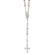 Sterling Silver Yellow & Rose Flash Gold-Plated Rosary Necklace