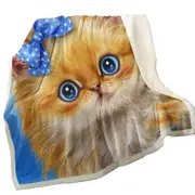 Cute Cats Adorable Blue Ribbon Kitten Throw Blanket