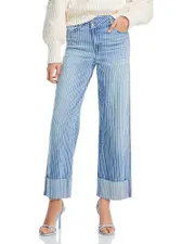Aqua Striped Cuffed Dad Jeans in Medium Wash - Exclusive