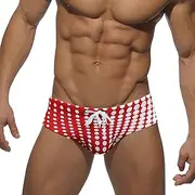 [Aosufei] Men's Polka Dot Briefs Bikini Swimsuit Low Rise Sexy Swim Trunks Drawstring Comfort Triangle Swimsuit