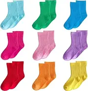 [MINI PANDA] Little Girl's Socks, Girls Socks Cute,girls Crew Socks 9 Pairs Pack